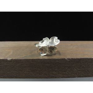 Size 4.5 Sterling Silver Petite Fancy Rustic Flower Band Ring Vintage Statement
